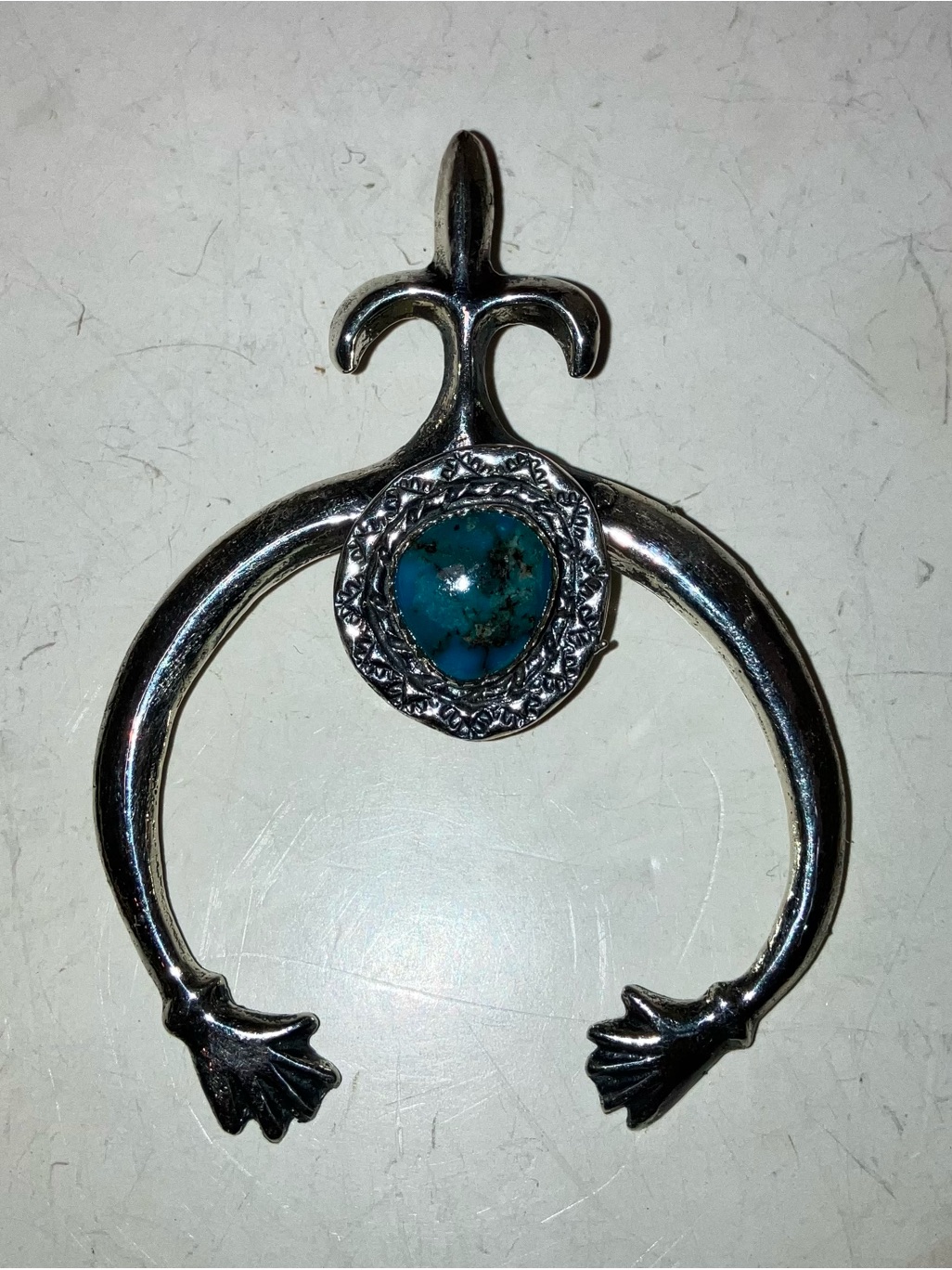 Aj Sterling Silver Native Inspired Naja Pendant With Kingman Turquoise